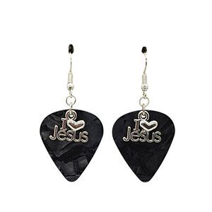 I Love Jesus Charm on Guitar Pick Earrings - Choose Color - Handmade in USA